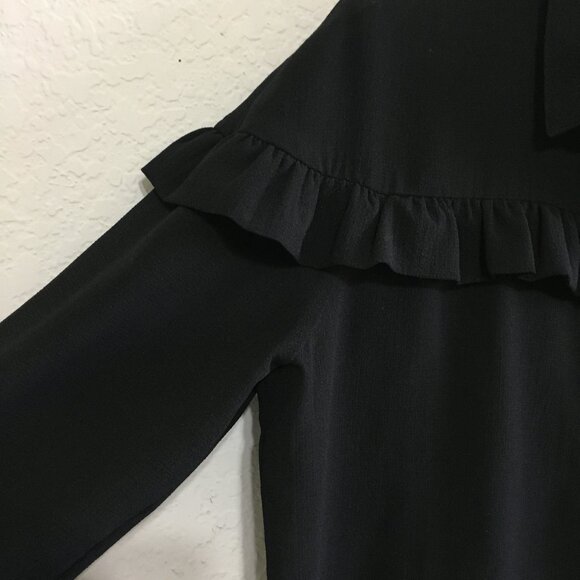 Paul & Joe Sister Black Flowy Semi-Sheer Blouse Size 3 Button Down Collar Ruffle - Picture 4 of 14